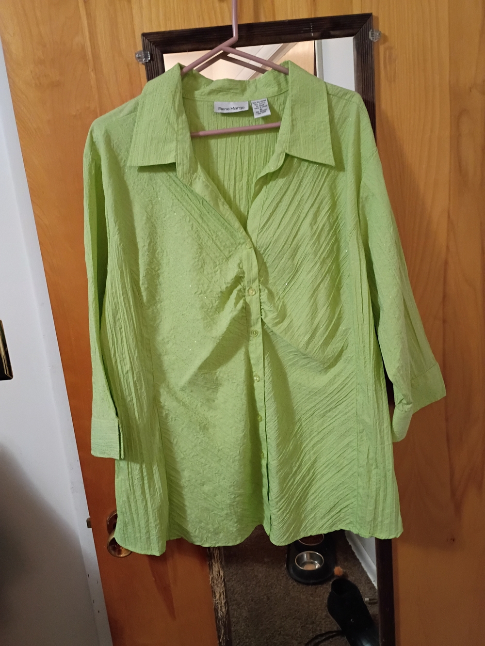 Pierre Cardin Bright Lime Green Crinkle Button-Down Blouse